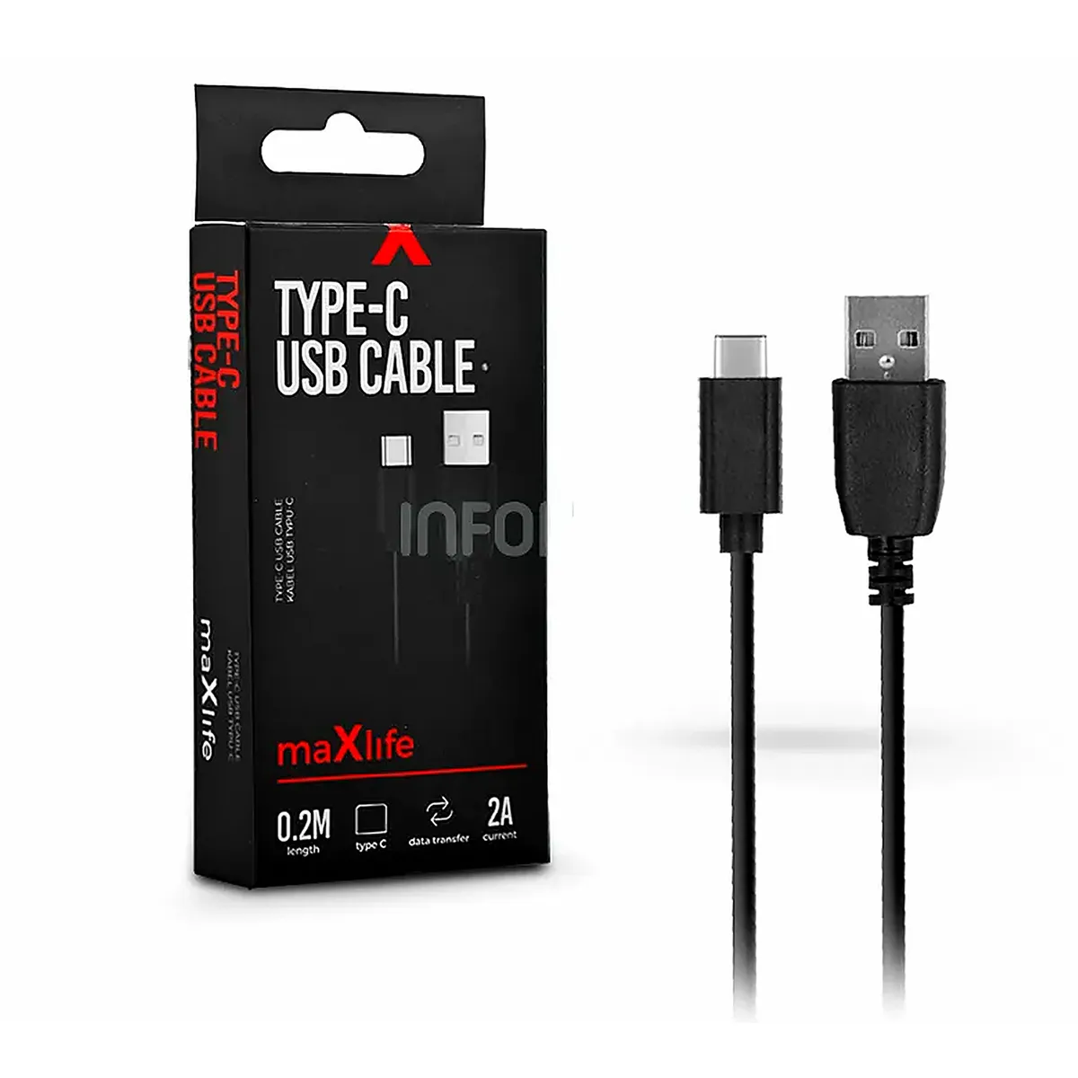 Maxlife USB Type-C adat- és töltőkábel 20 cm-es vezetékkel