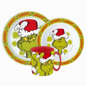 A Grincs Christmas Mischief étkészlet – Micro műanyag szett bögrével 390 ml – BPA‑mentes – Spanyol gyártás
