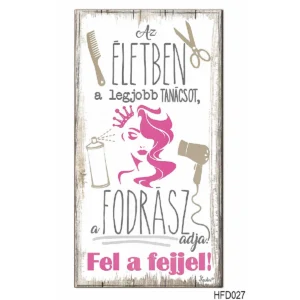 Hűtőmágnes Dekor Tábla – Fodrász – Ajándék Fodrászoknak – 7,5×14 cm – Fa–műanyag