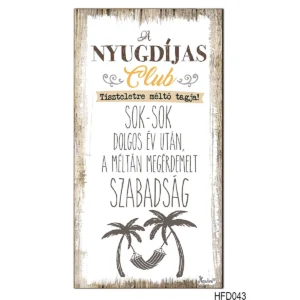Hűtőmágnes Dekor Tábla – Nyugdíjas Club – Ajándék Nyugdíjasnak