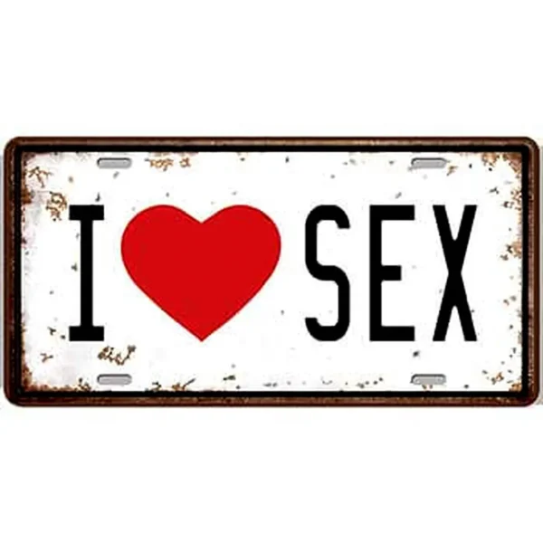 Retró Fém Tábla – I Love Sex – 15×30 cm – Humoros Dekor Tábla