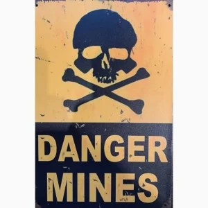 Retró Fémtábla – Danger Mines – 20×30 cm