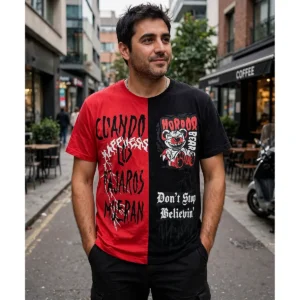 Férfi mintás póló Horror Bear feliratos dizájn